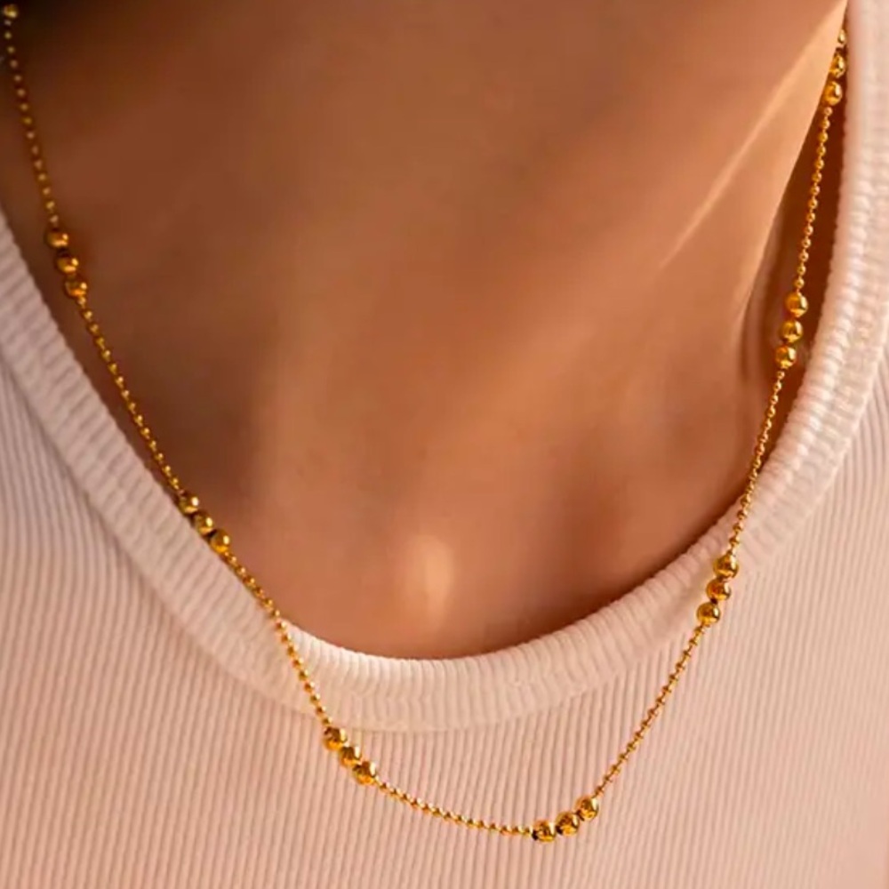 NWOT 18K Gold Plated Petite Ball Chain Necklace - Picture 2 of 3